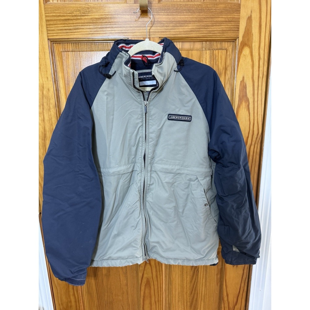 Vtg Y2K Abercrombie & Fitch Coat Men M Gym Issue 092 Fleece‎ Lined Blue Gray